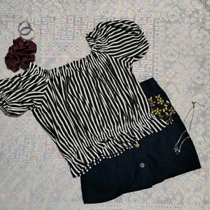 Striped Black And White Off Shoulder Top