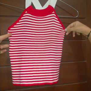 Red And White Sleeveless Top