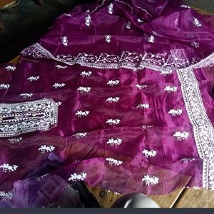 Purple Color Organza Suit With Dupatta