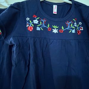 Twin Set Of Beautiful Embroidered Navy Blue Top