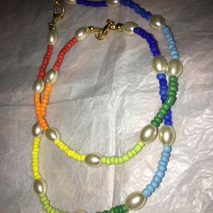 Multicoloured Seed Bead With Pearl Anklets