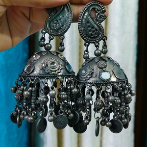 Elegant Silver Oxidised Jhumka