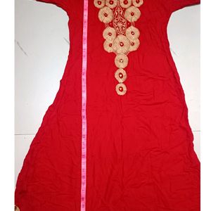 XL Size Red Long Cotton Anarkali Dress