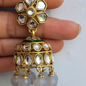 Gray Kundan Jhumka Set