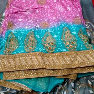 Pink And Blue Saree