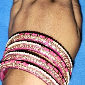 Pink & White 4 Piece Set Bangles With Box