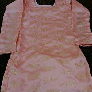 Pink kurti With Golden Design On It