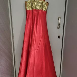 Red Color Gown With Mirror Work Lace