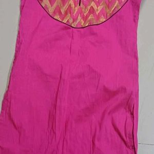 Pink Cotton Printed Kurti