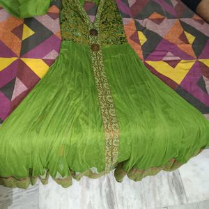 Mehandi Colour Party Wear Gown