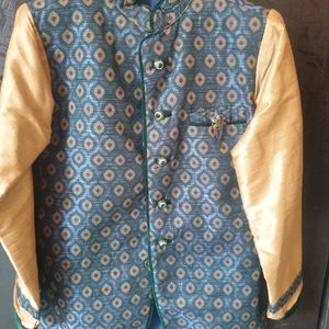 Indo Coat Kid Boy Beige And Turquoise Blue