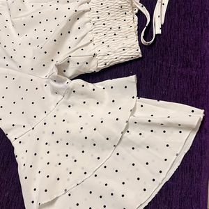 Black Polka Dots White Top With Balloon Sleeves