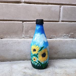 Mini Handpainted Sunflower Art On Glass Bottle