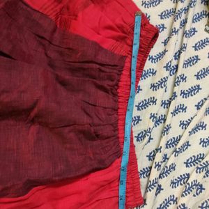 Pure Cotton A-Line Red & Maroon Long Skirt