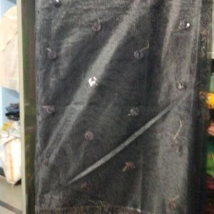 Red Border Black Net Saree