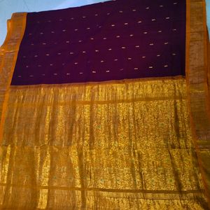 Maroon Colour Cotton Pure Gadwal Saree