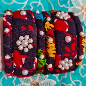 Handmade Fabric Bangles With Ear Studs