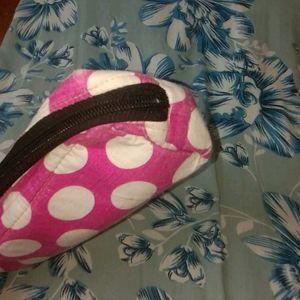 Pouch Pink And White Printed Cloth