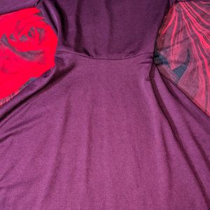 Vintage 80s Women Burgundy Dress