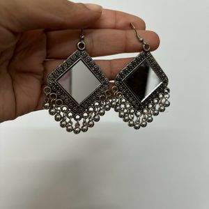 Mirror Design Oxidised Earrings