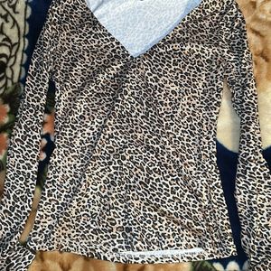 Leopard Print V Neck Top