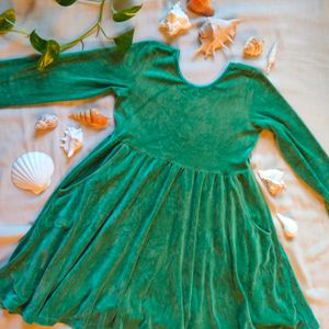 Green 🌱👗👟 Velour Skater Dress For Girls