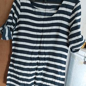 Black and white cotton striped Tunic top Daily wea