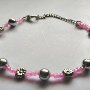 New Cute Pink Silver Floral Bracelet