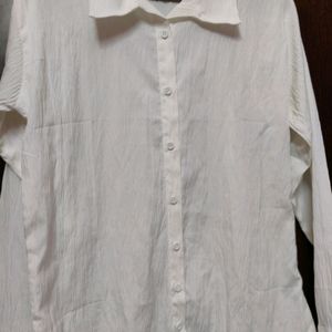 Long White Full Sleeve Pattern Women Shirt