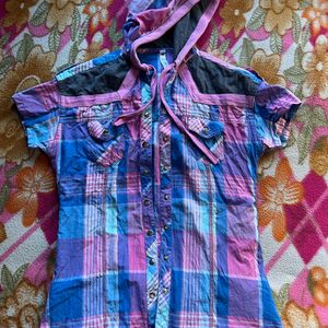 Cotton Checked Hoodie Shirt