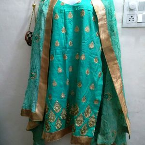 Stiched Suit With Salwar And Embroidered Dupatta