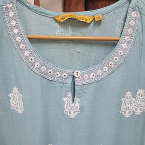 Light Blue A line Kurta With White Prints