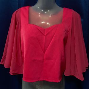 Pink Crop Top With Pretty Butterfly Sleeves