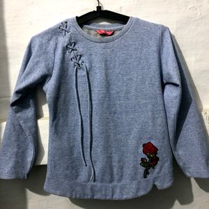 Ice Blue Sweater Top With Beautiful Patch Work