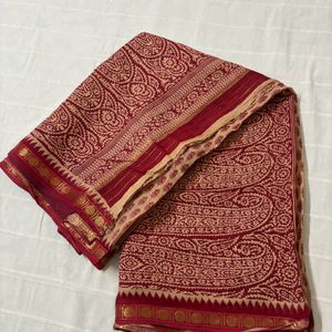 Maroon Pure Cotton Saree with Blouse