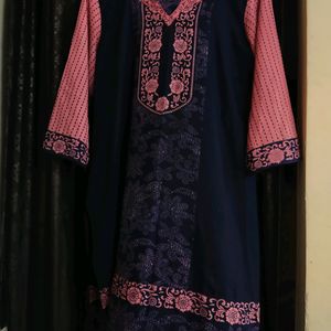 Pink and Blue Kurti Set