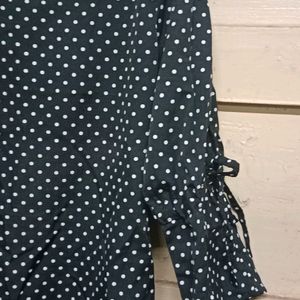 Polka Print Boat Neck Black Top