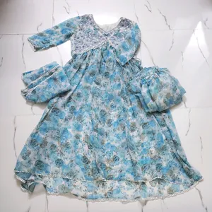 Stitched Pakistani Sky Blue Floral Printed Dress