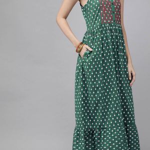 Anouk Green Ethnic Motifs Pure CottonPrinted Fit