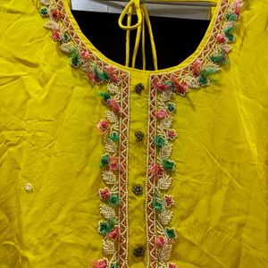 Festive Yellow Organza Kurta N Pants