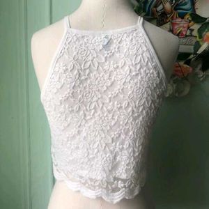 H&M Coquette White Lace Trim Crop Top