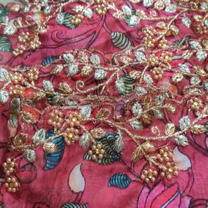 Kalamkari Organza Cut Work Duppata