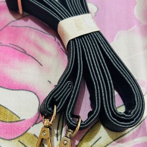 Elegant Black Sling Bag Strap with Golden Clips