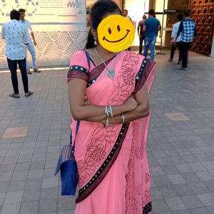 Peach With Black Mirror Saree