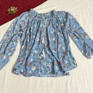 Blue Floral Blouse Top