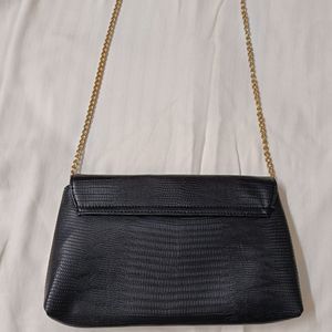 Guess Women Black Leather Metal Chain Sling Bag