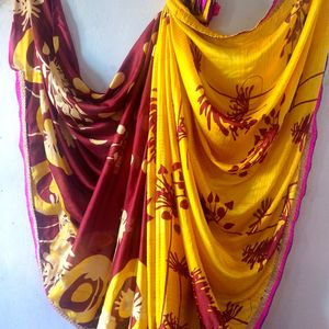 Yellow And Maroon Colour Sarees