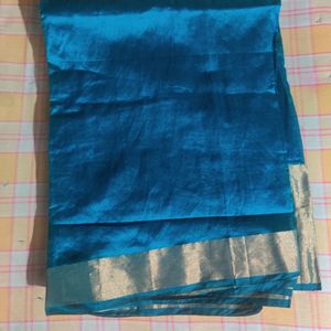 Festive Silk Sari Cyan Colour