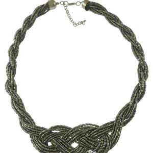 Gray Seed Beaded Chunky Twisted Necklace