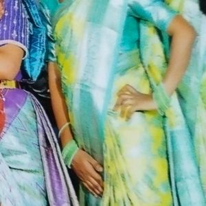 Yellow And  Sea Green Pattu Border Saree